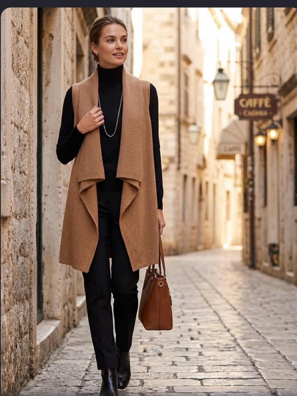 Lord & Taylor 100 % Cashmere Camel Draped Sleeveless Knit Vest